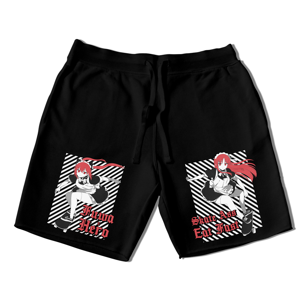 "SKATING MAIDS" Cotton Shorts Black